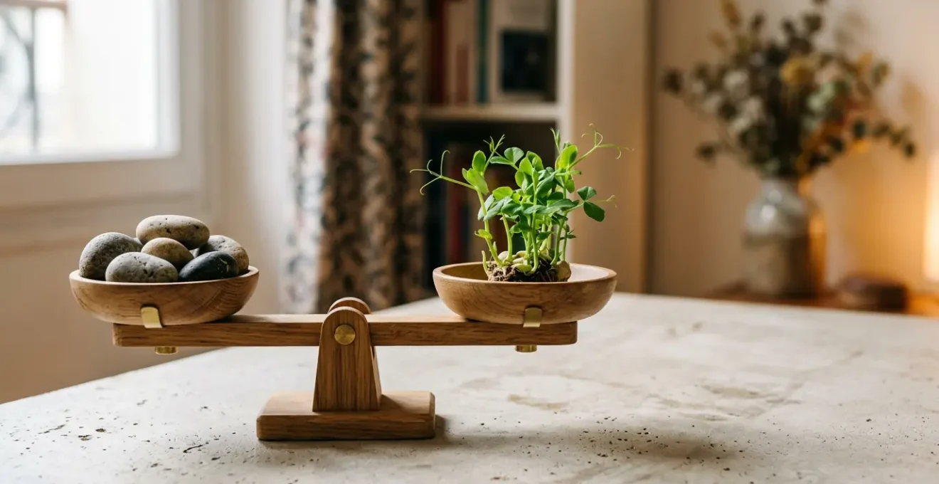 Métaphore visuelle de l'équilibre entre sécurité et performance dans la gestion d'épargne