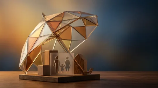 Représentation symbolique de la protection financière d'une famille face aux imprévus de la vie