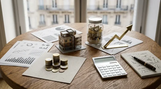 Scene illustrant la reflexion strategique autour du choix entre differents placements financiers pour un montant important